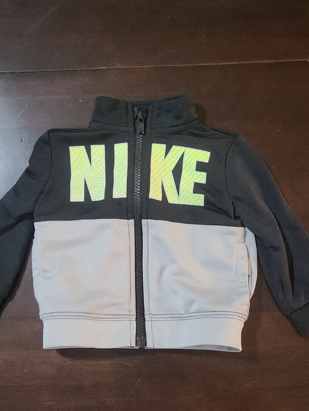 Nike Kids Black and Light Gray Zip Jacket with Neon Yellow Logo